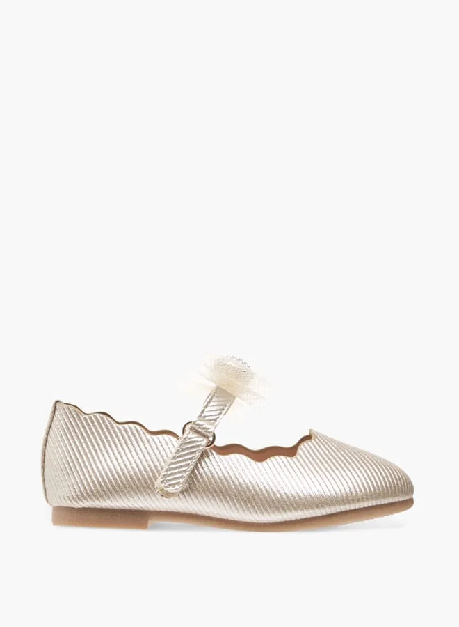 جونيورز Girls Bow Embellished Ballerina Shoes With Hook And Loop Closure
