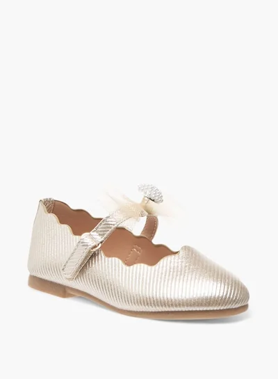 JUNIORS Girls Bow Embellished Ballerina Shoes With Hook And Loop Closure