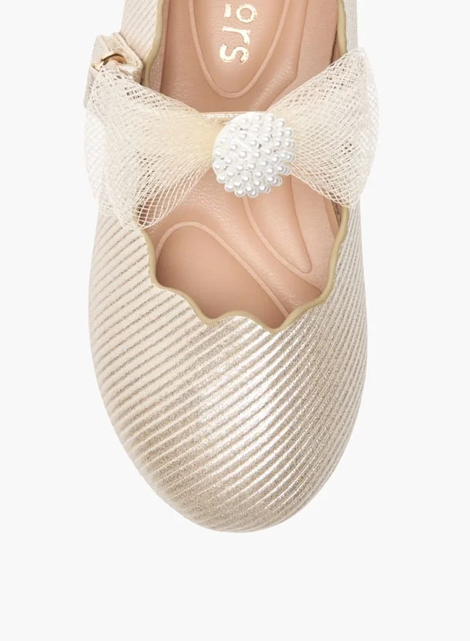 جونيورز Girls Bow Embellished Ballerina Shoes With Hook And Loop Closure