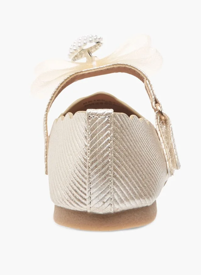 جونيورز Girls Bow Embellished Ballerina Shoes With Hook And Loop Closure