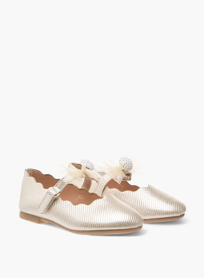 جونيورز Girls Bow Embellished Ballerina Shoes With Hook And Loop Closure