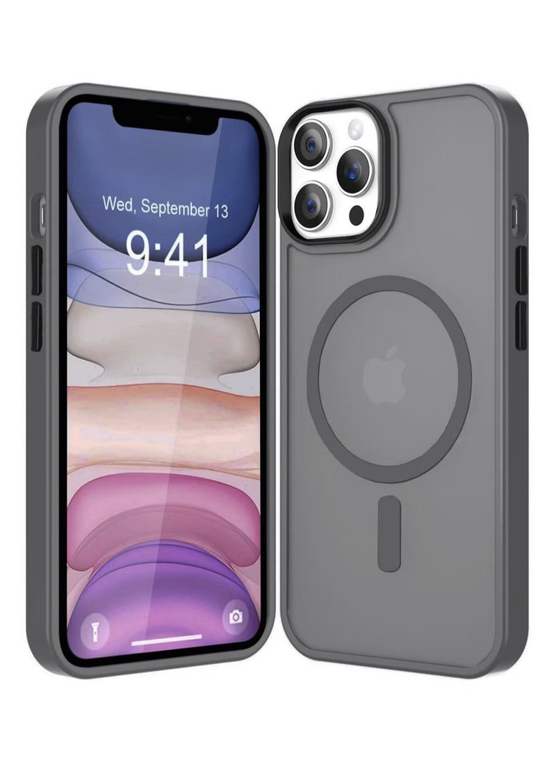 ماركة غير محددة - جراب مغناطيسي لهاتف iPhone 11 Pro Max متوافق مع MagSafe حماية عسكرية مقاومة للصدمات جراب شفاف غير لامع مضاد للخدش جراب هاتف مقاوم للصدمات (تيتانيوم) - Image 1