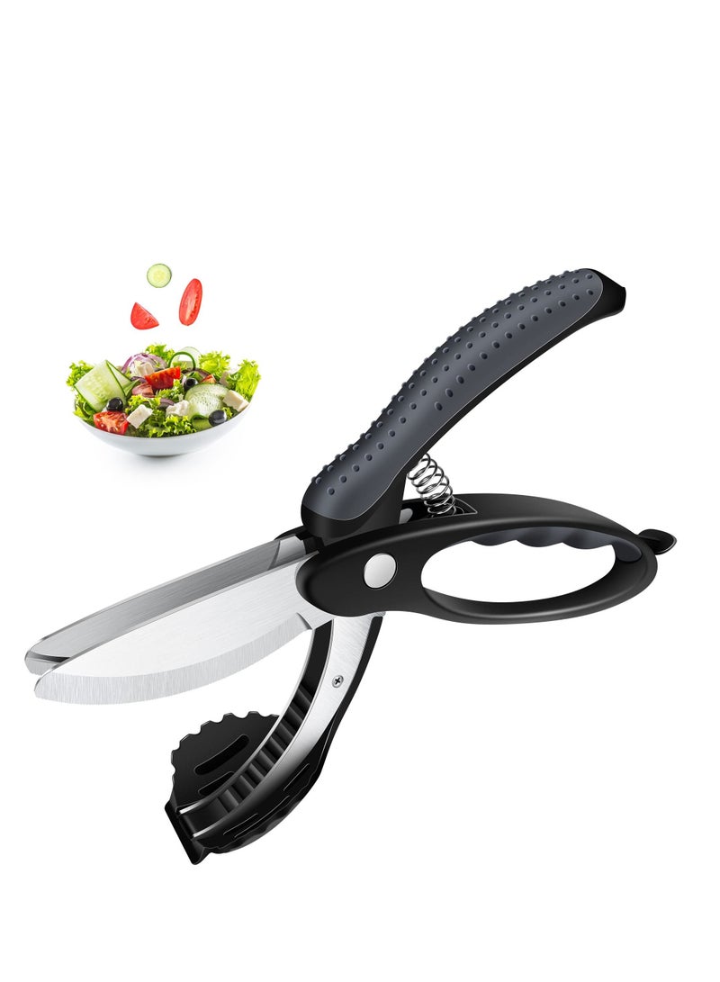 XiuWoo Salad Scissors for Chopped Salad, Stainless Steel Double-Edged Chopper, Multifunctional Kitchen Tools - Image 1