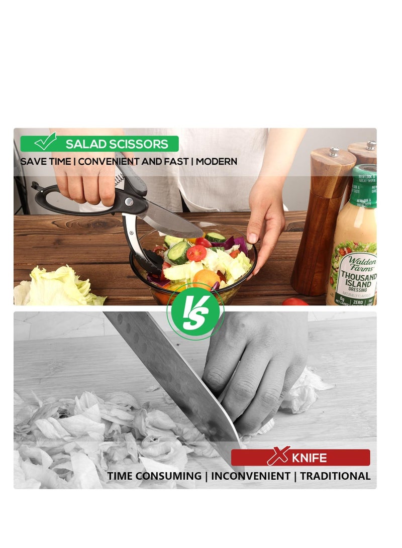 XiuWoo Salad Scissors for Chopped Salad, Stainless Steel Double-Edged Chopper, Multifunctional Kitchen Tools - Image 5