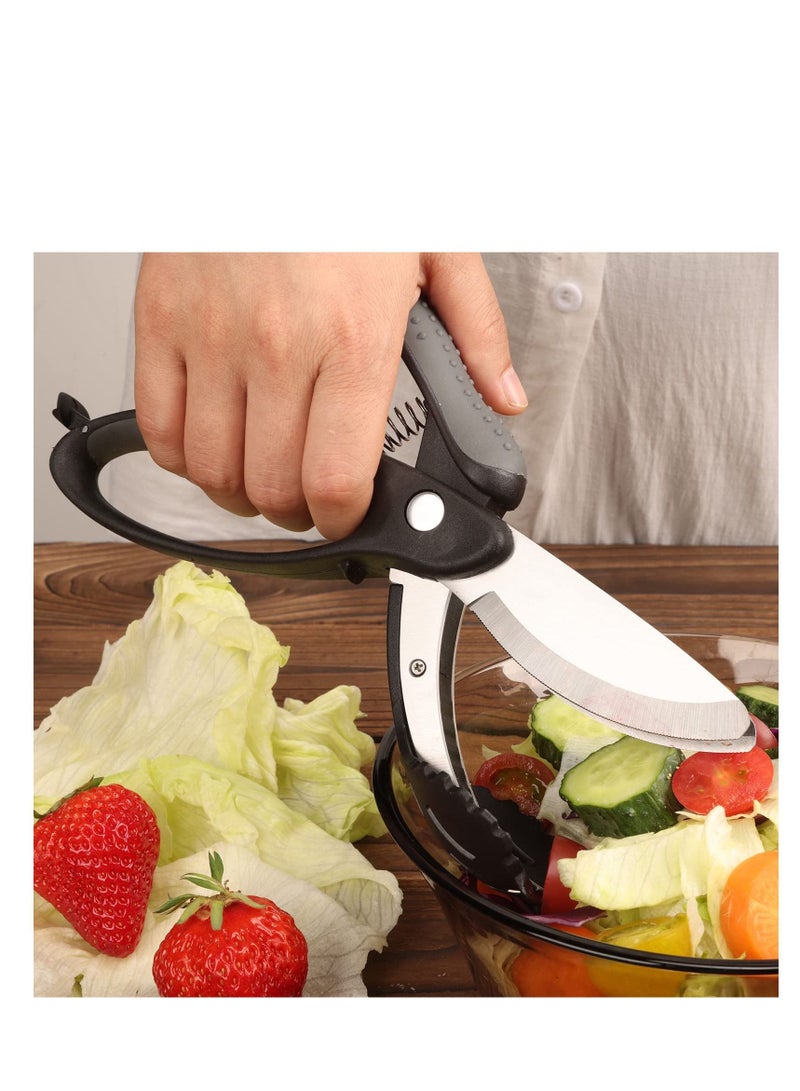 XiuWoo Salad Scissors for Chopped Salad, Stainless Steel Double-Edged Chopper, Multifunctional Kitchen Tools - Image 2