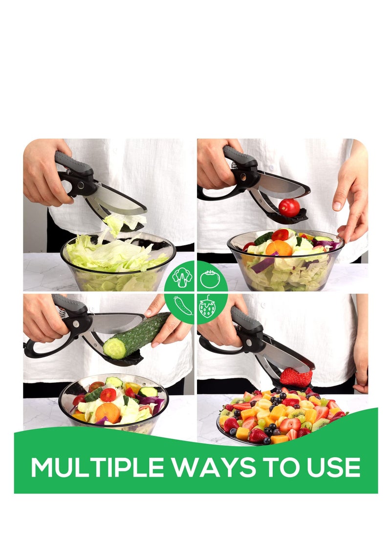 XiuWoo Salad Scissors for Chopped Salad, Stainless Steel Double-Edged Chopper, Multifunctional Kitchen Tools - Image 3