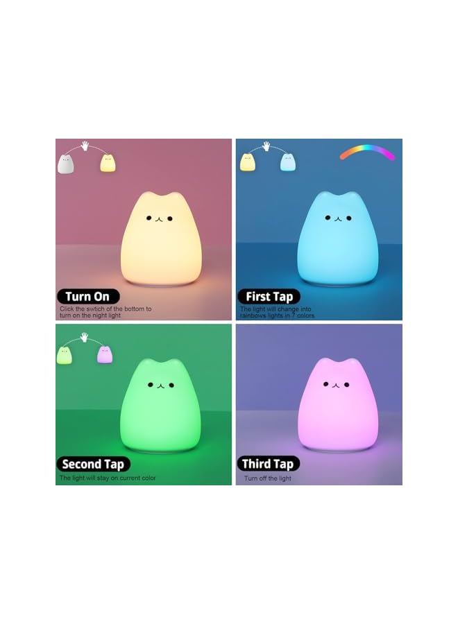 The Bros Night Light for Children Kitty Light Night Lights for Children Animal Light 7 Breathing Colour Light for Baby Bedroom with Remote Control (Cat) - Image 4