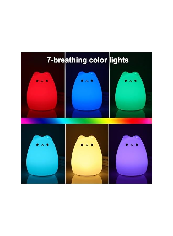The Bros Night Light for Children Kitty Light Night Lights for Children Animal Light 7 Breathing Colour Light for Baby Bedroom with Remote Control (Cat) - Image 3