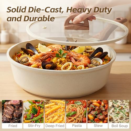 USELUCK Ceramic Nonstick Frying Pan with Lid, 4.0 QT Sauté Pan Large Capacity Skillet, Non Stick Deep Frying Pan Induction Compatible White Granite Coating PFOA/PFAS Free Non-toxic Healthy - Image 5