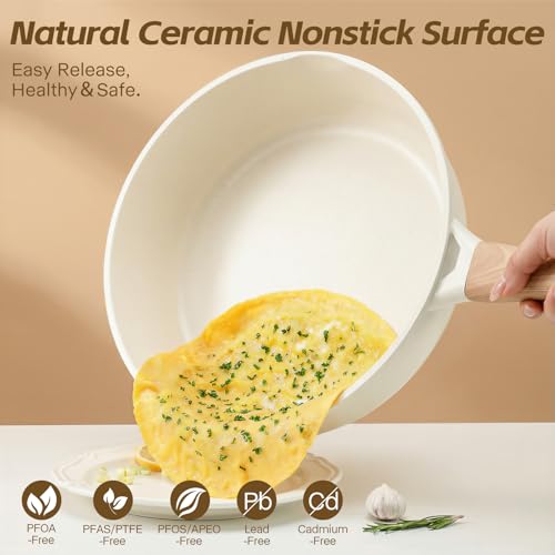 USELUCK Ceramic Nonstick Frying Pan with Lid, 4.0 QT Sauté Pan Large Capacity Skillet, Non Stick Deep Frying Pan Induction Compatible White Granite Coating PFOA/PFAS Free Non-toxic Healthy - Image 2