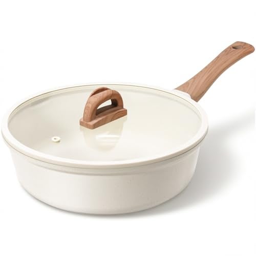 USELUCK Ceramic Nonstick Frying Pan with Lid, 4.0 QT Sauté Pan Large Capacity Skillet, Non Stick Deep Frying Pan Induction Compatible White Granite Coating PFOA/PFAS Free Non-toxic Healthy - Image 1