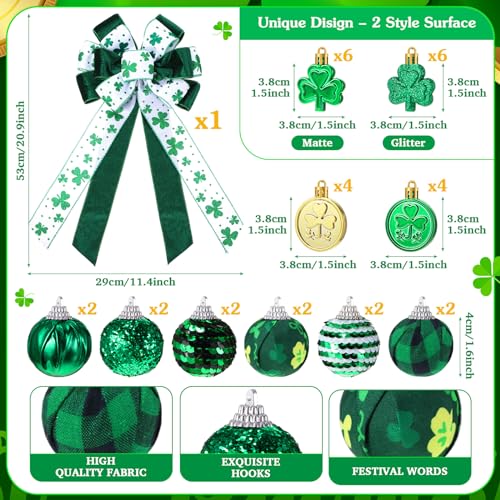 Halfchet St. Patricks Day Tree Ornaments Decorations St Patrick's Day Tree Topper Hat Bow Ribbon Shamrock Coins Hanging Ornaments for Irish Party - Image 2