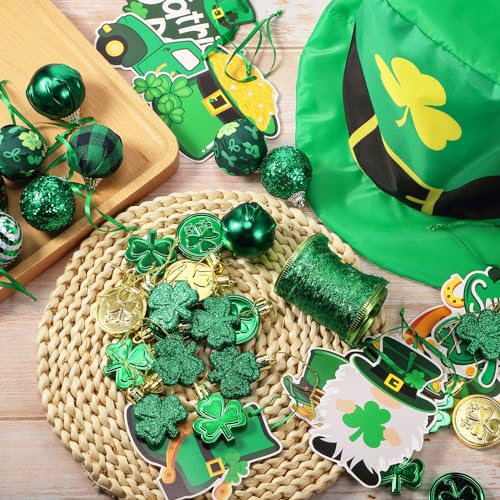 Halfchet St. Patricks Day Tree Ornaments Decorations St Patrick's Day Tree Topper Hat Bow Ribbon Shamrock Coins Hanging Ornaments for Irish Party - Image 4
