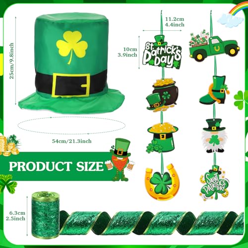 Halfchet St. Patricks Day Tree Ornaments Decorations St Patrick's Day Tree Topper Hat Bow Ribbon Shamrock Coins Hanging Ornaments for Irish Party - Image 3