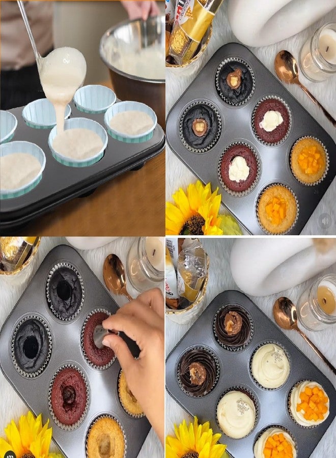 BAKERS PARDISE صينية خبز الكب كيك غير اللاصقة المطلية بالتفلون من بيكرز بارديس، تحتوي على 6 أكواب، مع بطانات أكواب ورقية صغيرة للكب كيك (10 سم) - مجموعة من 100 قطعة وفرشاة معجنات. - Image 5