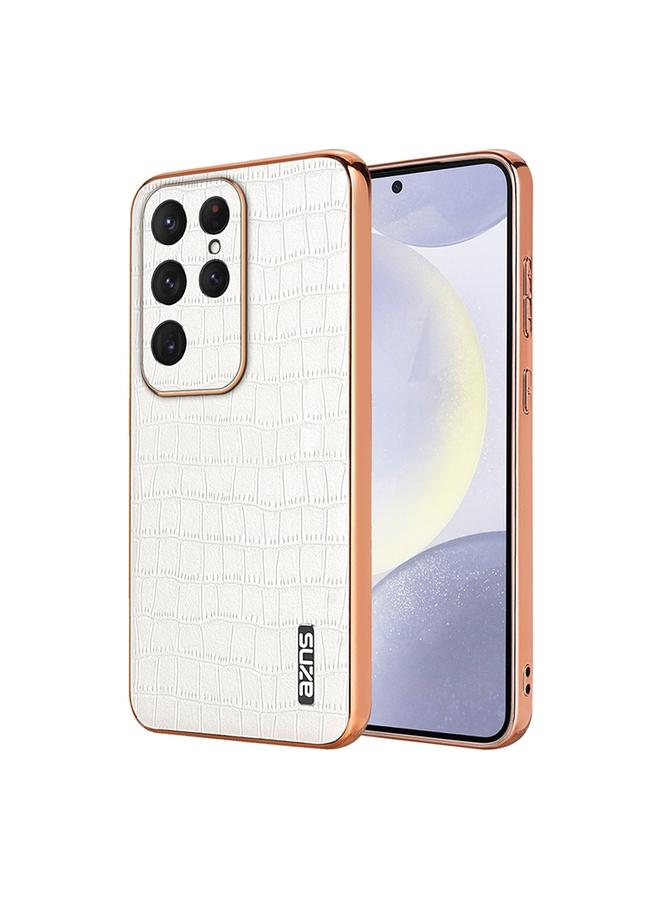 The Bros Case For Samsung Galaxy S25 Ultra 5G Electroplated Frame Crocodile Texture Full Coverage Phone Case