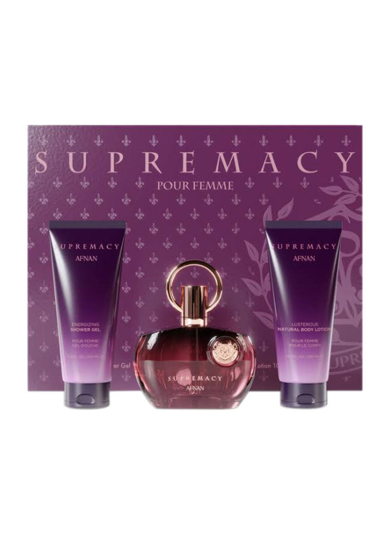 Afnan Supremacy Purple Perfume Gift Set – Eau De Parfum + Body Lotion + Shower Gel  - Image 1
