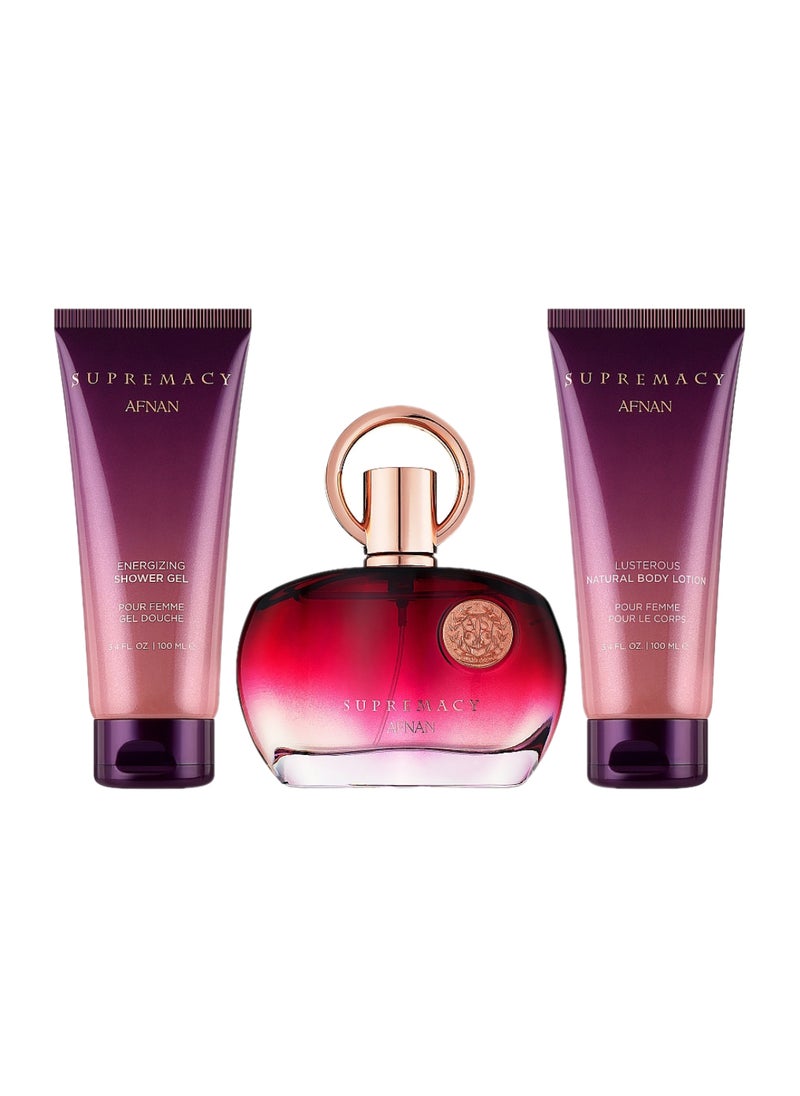 Afnan Supremacy Purple Perfume Gift Set – Eau De Parfum + Body Lotion + Shower Gel  - Image 2