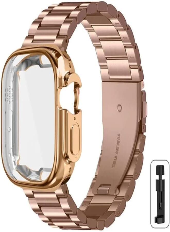 Next Next store Compatible with iWatch Band 49mm with Screen Protector Case Cover Stainless Steel Link Bracelet for iWatch Ultra - Ultra 2 Series 8/9