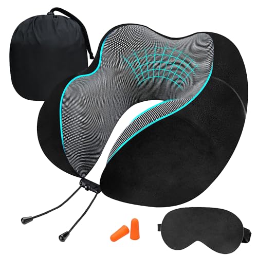 GREELI Premium Memory Foam Luxury Travel Neck Rest Pillow with Super Soft Removable Cover, Multipurpose Comfortable Travel Pillow for Men and Women (Black Combo) - Image 1