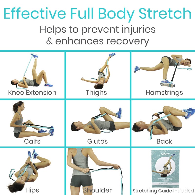 Vive Stretch Strap (75" - 10 Loops) - Leg Stretch Band to Improve Flexibility - Stretching Out Yoga Strap -Exercise and Physical Therapy Belt for Rehab, Pilates and Gymnastics with Guide Book - Image 5
