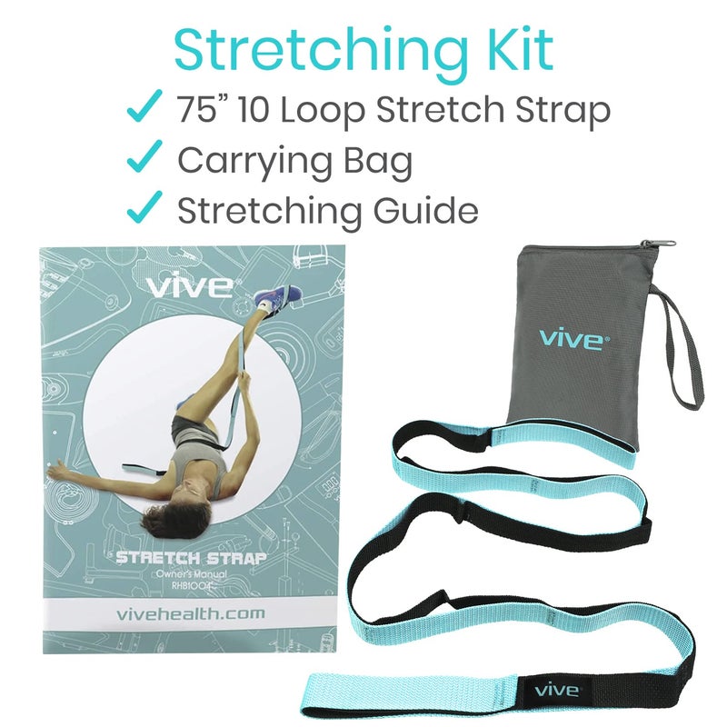 Vive Stretch Strap (75" - 10 Loops) - Leg Stretch Band to Improve Flexibility - Stretching Out Yoga Strap -Exercise and Physical Therapy Belt for Rehab, Pilates and Gymnastics with Guide Book - Image 3
