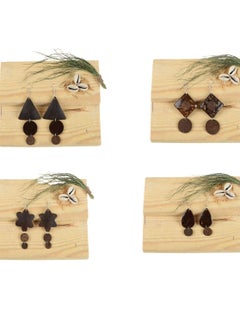 N&H Eco-friendly Handmade Jewellery 4 Pairs Coconut Wooden Earrings Lightweight Hoopwire Earrings Bohemian Pendant Dangle Earrings Set