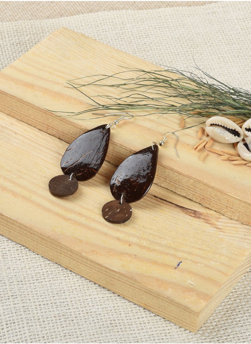 N & H - N&H Eco-friendly Handmade Jewellery 4 Pairs Coconut Wooden Earrings Lightweight Hoopwire Earrings Bohemian Pendant Dangle Earrings Set - Image 1