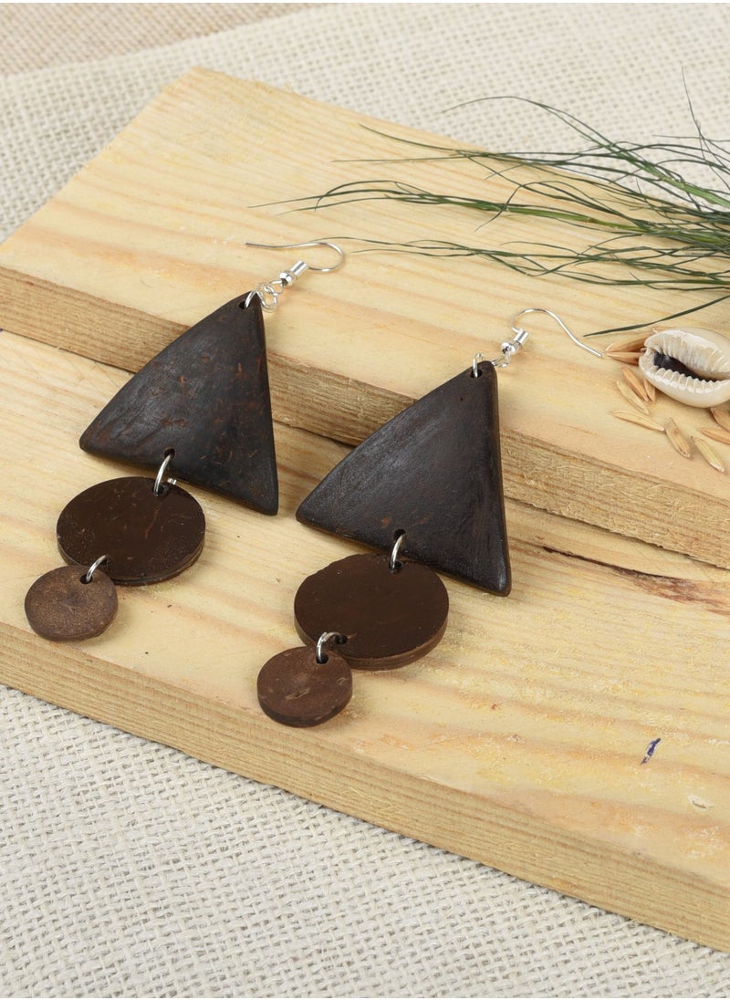 N & H - N&H Eco-friendly Handmade Jewellery 4 Pairs Coconut Wooden Earrings Lightweight Hoopwire Earrings Bohemian Pendant Dangle Earrings Set - Image 1