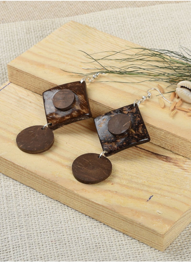 N & H - N&H Eco-friendly Handmade Jewellery 4 Pairs Coconut Wooden Earrings Lightweight Hoopwire Earrings Bohemian Pendant Dangle Earrings Set - Image 1