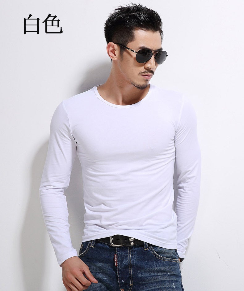 2023 New Men's Bottoming Shirt Men's T-Shirt Long-Sleeved Slim Pure Color Pullover Autumn and Winter Inner Wear Manufacturer Wholesale - Image 1