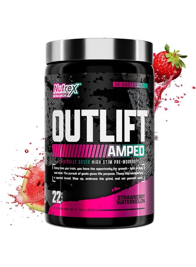 نورتكس ريسيرش مسحوق ما قبل التمرين OUTLIFT Amped Max Dosed HIGH STIM 6 جرام من السيترولين، 3.2 جرام من بيتا ألانين، ألفا جي بي سي، كوجناتيك، طاقة قصوى، مضخات ضخمة، إلكتروليتات (بنكهة الفراولة والبطيخ، 22 وجبة) - Image 1