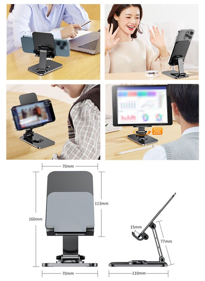 Folding Cell Phone Stand Adjustable 360° Rotation Non-Slip Metal Phone Stand for Desk