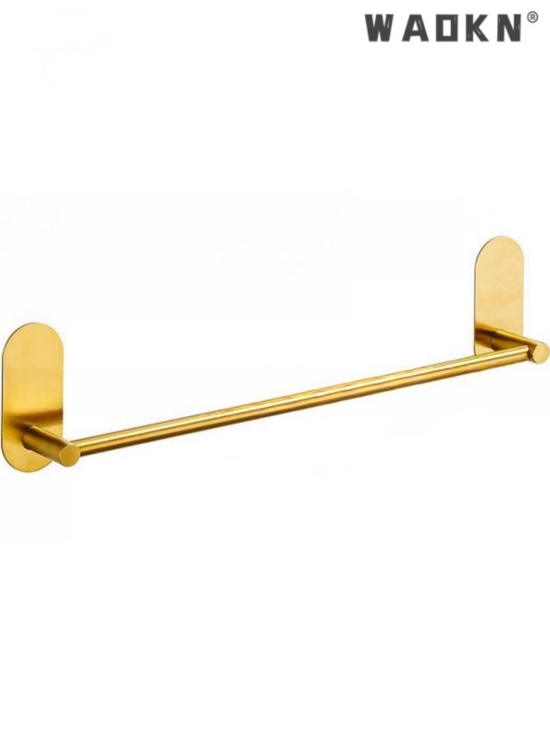 WAOKN (towel bar) - Self Adhesive 40cm Bathroom Towel Bar Brushed SUS 304 Stainless Steel Bath Wall Shelf Rack Hanging Towel Stick On Sticky Hanger Contemporary Style（Gold）  - Image 1