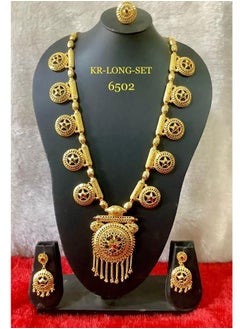 Arabic Women Imitation Artificial Jewellery  Long Set 4 Piece Neckless , Earing , Rings Gold Plated 6502