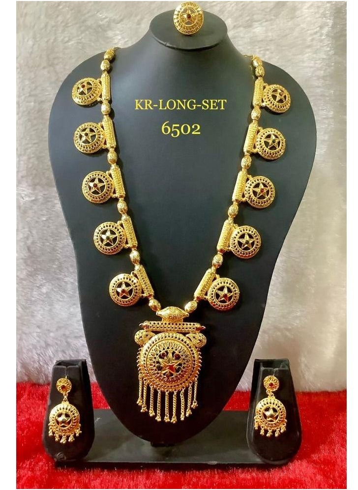 Amina - Arabic Women Imitation Artificial Jewellery  Long Set 4 Piece Neckless , Earing , Rings Gold Plated 6502 - Image 1