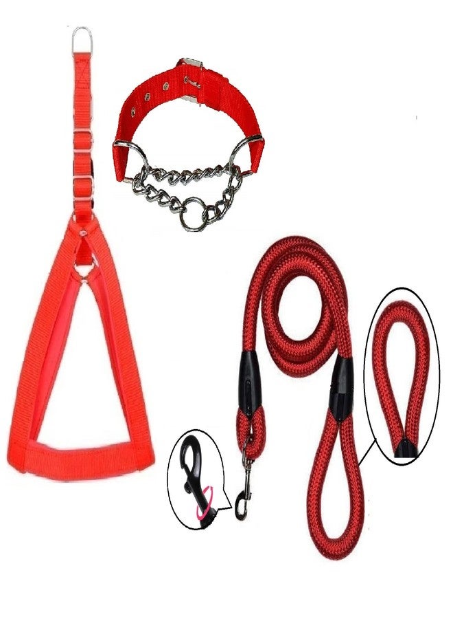 Hachiko:-(Combo of 3) Amazing Quality Nylon Padded Adjustable Dog Harness+Choke Collar+Rope(Extra Large,Red) - Image 1