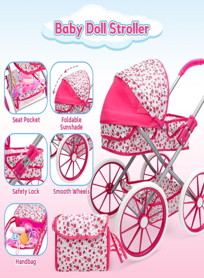 deAO Baby Doll Stroller Set Baby Doll Accessories Playset Pretend Play Toys with 12" Baby Doll,Foldable Stroller,2 Sets Doll Clothes High Chair Christmas Birthday Gift for Toddler Girls 3-7 - Image 2