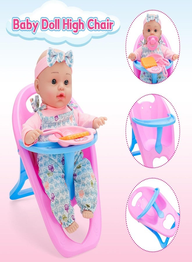 deAO Baby Doll Stroller Set Baby Doll Accessories Playset Pretend Play Toys with 12" Baby Doll,Foldable Stroller,2 Sets Doll Clothes High Chair Christmas Birthday Gift for Toddler Girls 3-7 - Image 3
