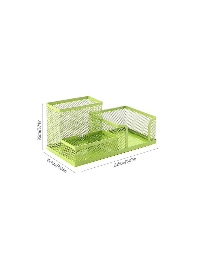 منظم حامل أقلام شبكي معدني للمكتب، سلة تخزين سطح المكتب مكونة من 3 أقسام للمكتب، لوازم العودة إلى المدرسة للأطفال (أخضر) - Image 4