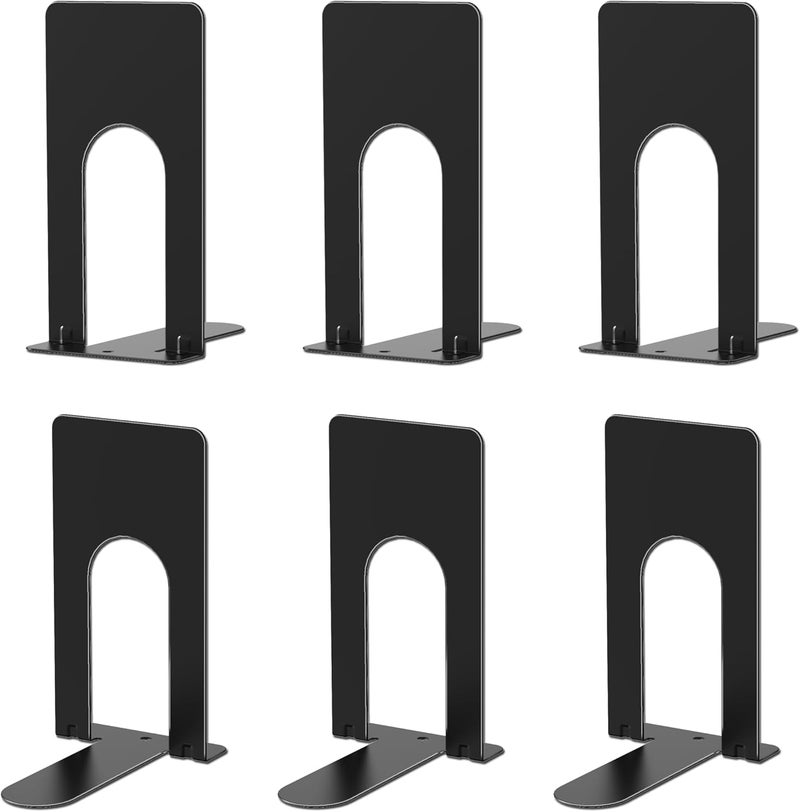 Optomni Book Ends, 3 Pairs of Small Bookends for Shelves, 3.9 x 2.8 × 5.2 in, Black Metal Book Stopper, Sturdy Book Holders for Home Office (6 Pcs, Small) - Image 1