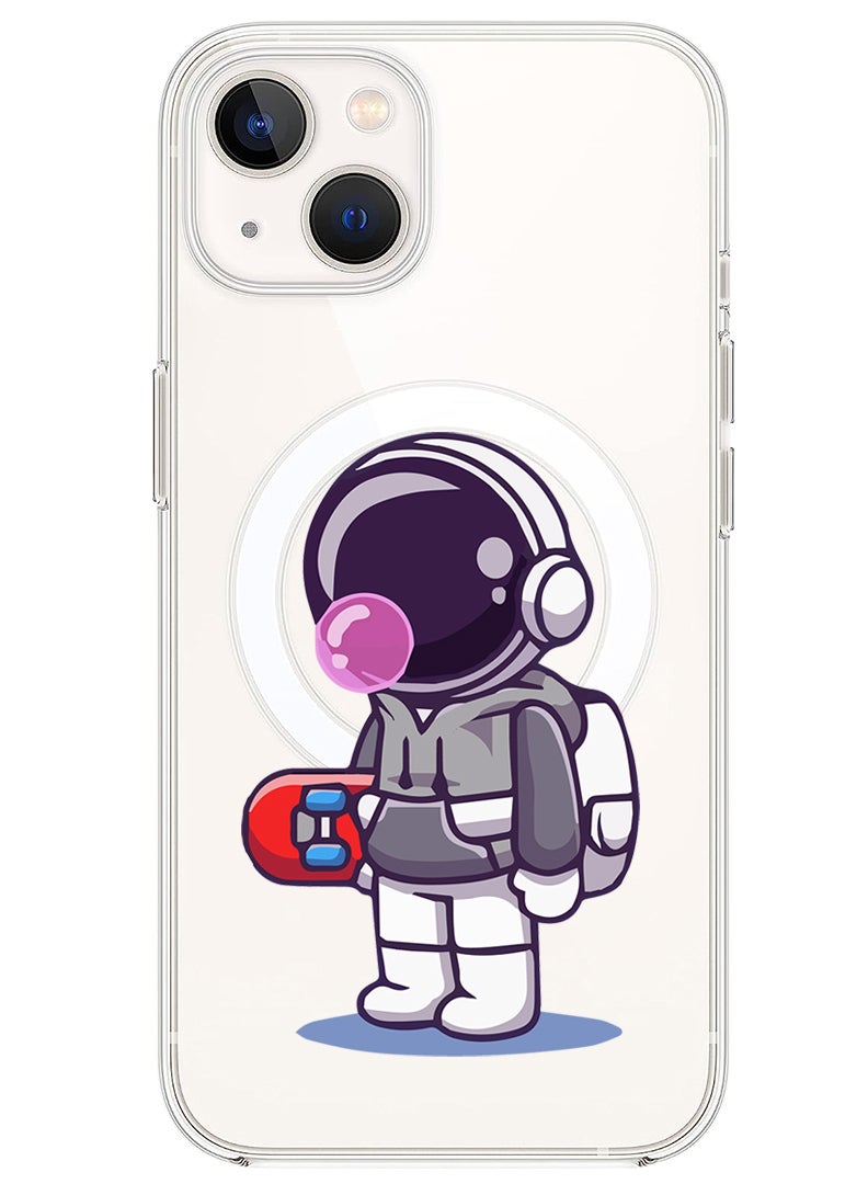Theodor Magnetic Case for iPhone 14 6.1-inch Compatible with MagSafe Wireless Charging, Shockproof Phone Bumper Cover Astronaut holding skateboard - Image 1