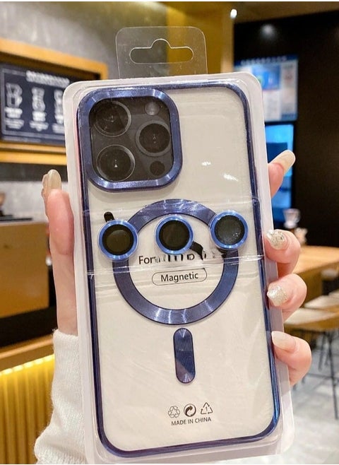 A high-quality case that supports charging the MagSafe in addition to camera lenses the same color as the case compatible with the iPhone 12 Pro dark blue color