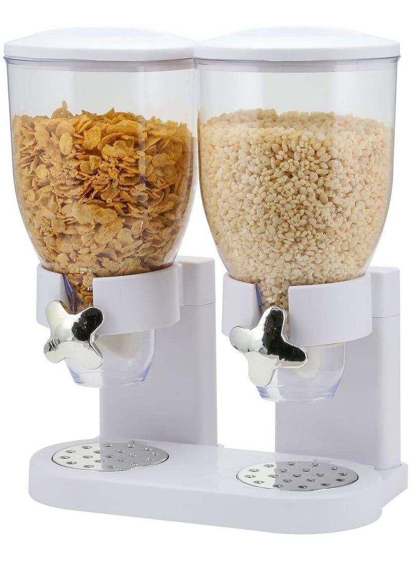 Double Cereal Dispenser Classic Dry Food Canister, Dry Food Dispenser Control Storage Container, Great for Cornflakes, Candy, Nuts, Beans, Granola - Kitchen Storage Dispenser, White - Image 1