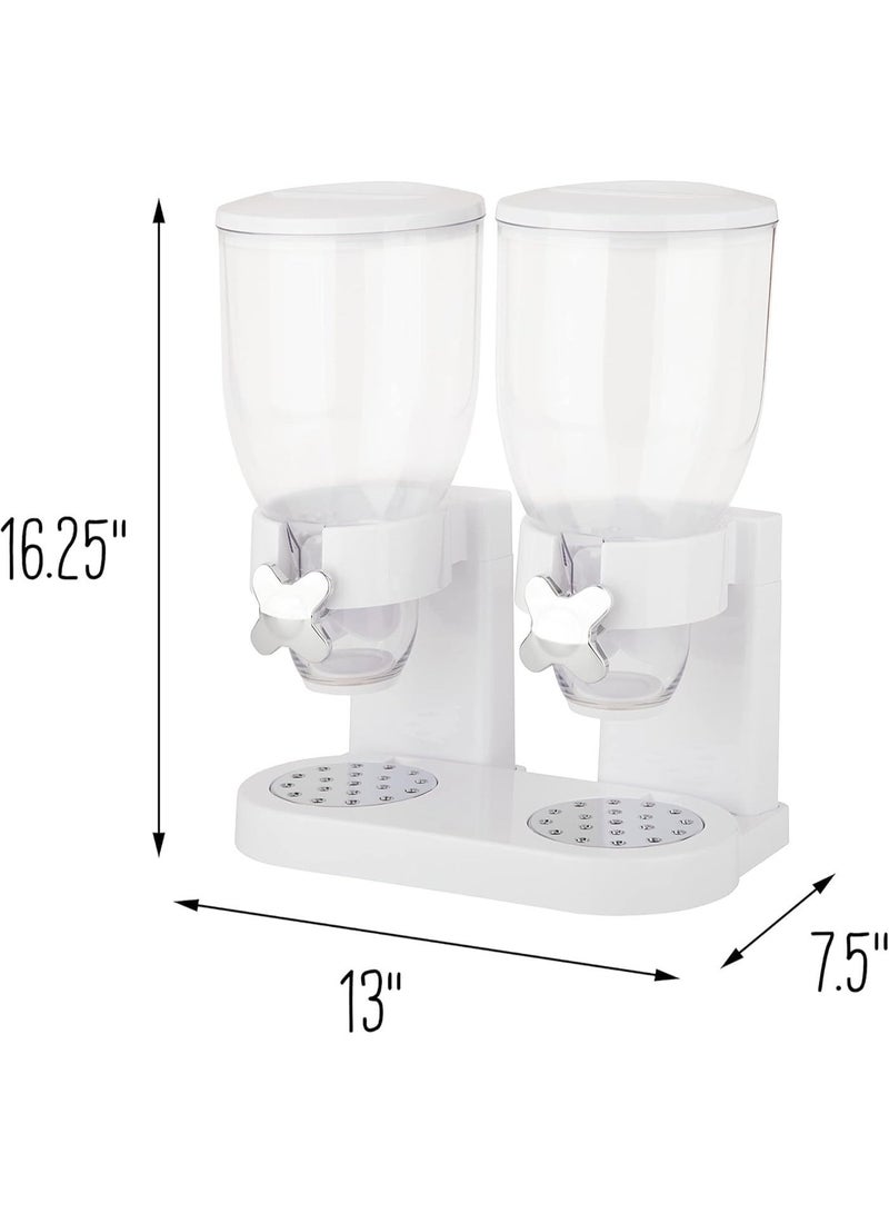 Double Cereal Dispenser Classic Dry Food Canister, Dry Food Dispenser Control Storage Container, Great for Cornflakes, Candy, Nuts, Beans, Granola - Kitchen Storage Dispenser, White - Image 2