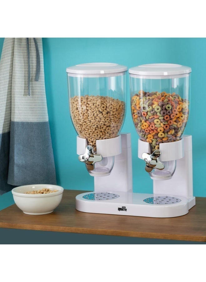 Double Cereal Dispenser Classic Dry Food Canister, Dry Food Dispenser Control Storage Container, Great for Cornflakes, Candy, Nuts, Beans, Granola - Kitchen Storage Dispenser, White - Image 5