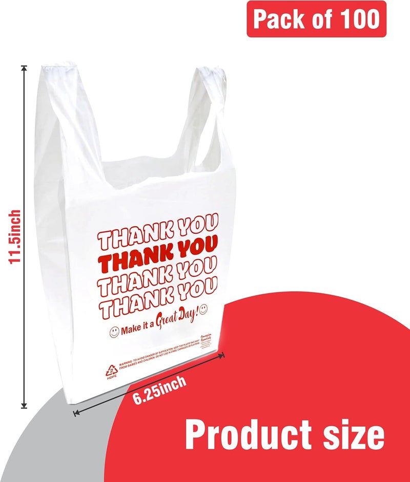Concession Essentials Disposable & Reusable Thank You T-Shirt Bags- Pack of 100 - Image 2