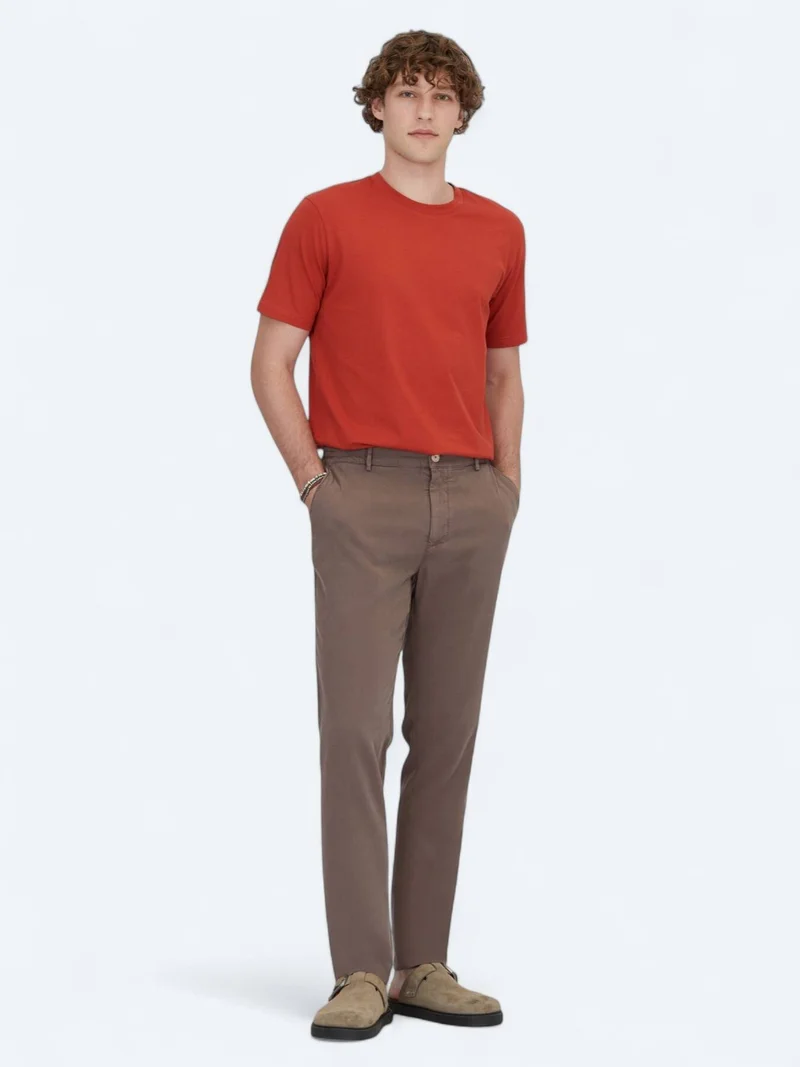 Kip Brown Weaving Jogging Fit Casual Cotton Blended Trousers