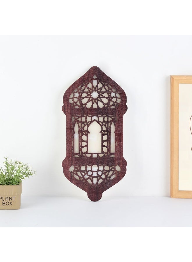 Danube Home Afreen Wood Led Panel Lantern - Brown 17 X 35 Cm Festive Decor & Lighting Elegant Led Lantern With Intricate Cutwork For Living Room, Bedroom, Prayer Area| Decorative Home Accessories - Image 1
