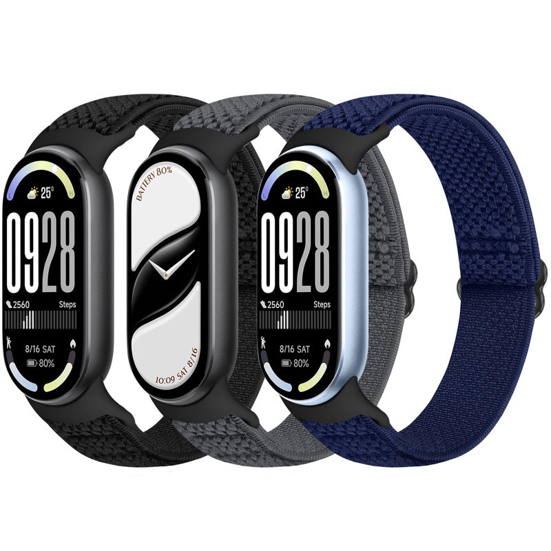 Bcuckood Elastic Bands Compatible with Xiaomi Smart Band 10/9/8 for Women Men, Stretchy Solo Loop Soft Nylon Elastic Strap Replacement Wristband for Xiaomi Mi Band 10/9/8ï¼Œ3 PCS - Image 1
